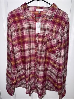 Maurices Pink Plaid Button-Down Shirt with Mustard Accents